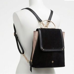 Call It Spring Black & Blush Pink Convertible Suede Mini Backpack Gold Chain
